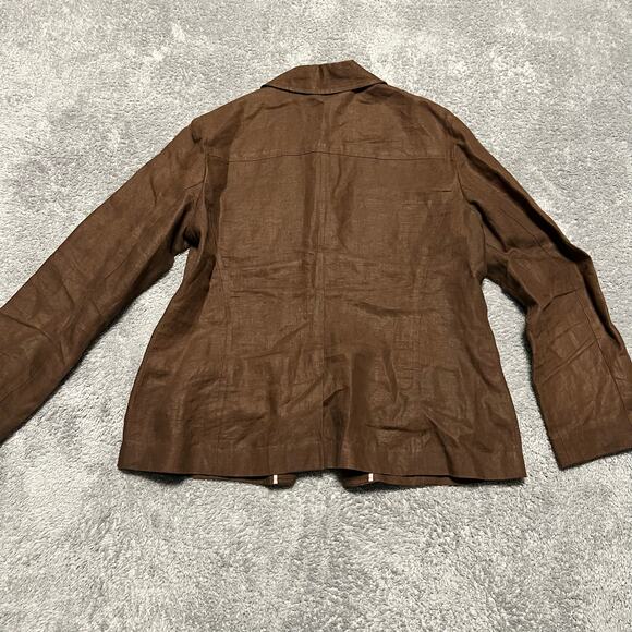 Lands End Blazer Women 12 Brown 4 Button Linen Lagenlook Jacket - Picture 3 of 10